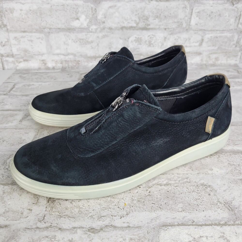 Ecco Womens Sneakers Soft Zip Up Nubuck Leather Fashion Black Size 9 Wide